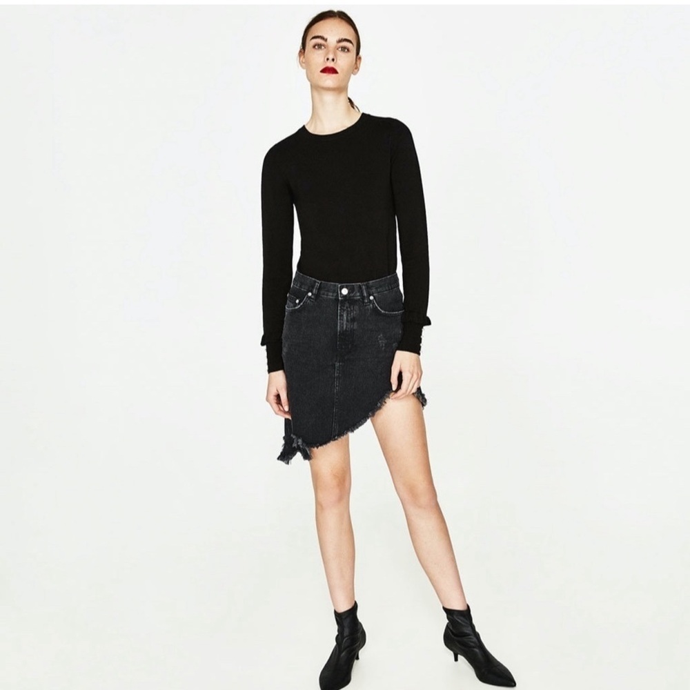 Zara Distressed Strep Hem Denim Jean Skirt